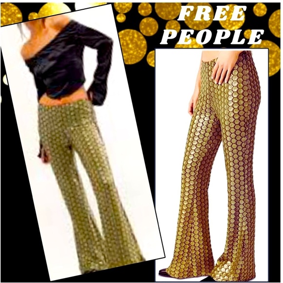 Free People,METAL Sequined Wide-Leg Pants,OOS On-Line,Excellent Condition,Size 6 - Picture 7 of 17